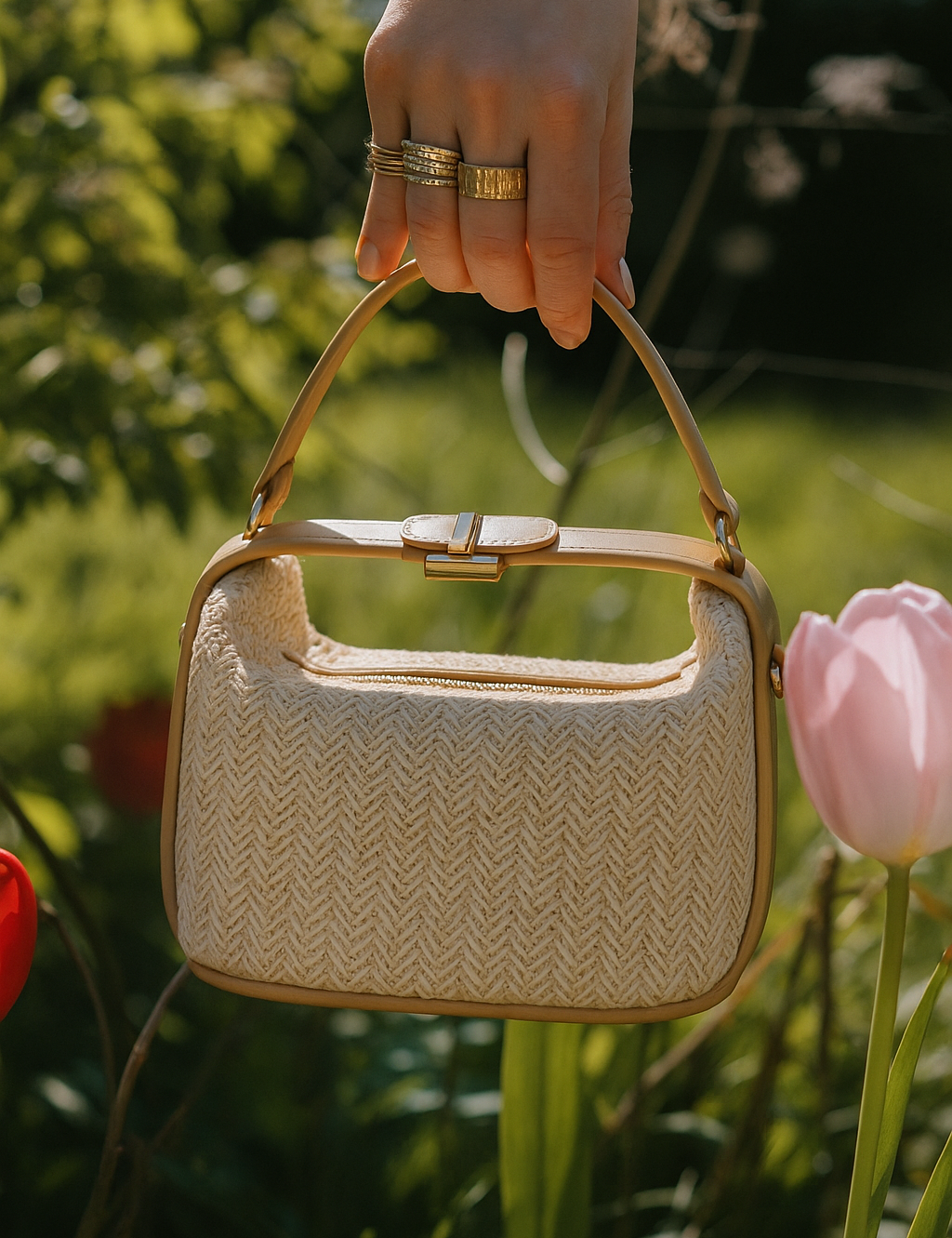 Bolsa crossbody Carafori em palha, perfeita para looks de primavera e verão. Design exclusivo, leve e versátil para qualquer ocasião.