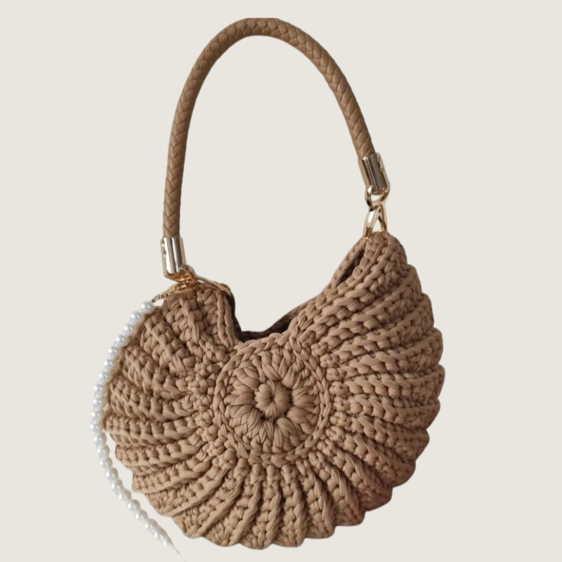 Bolsa Carafori mensageiro concha feita à mão com corrente de pérolas e design sofisticado.
