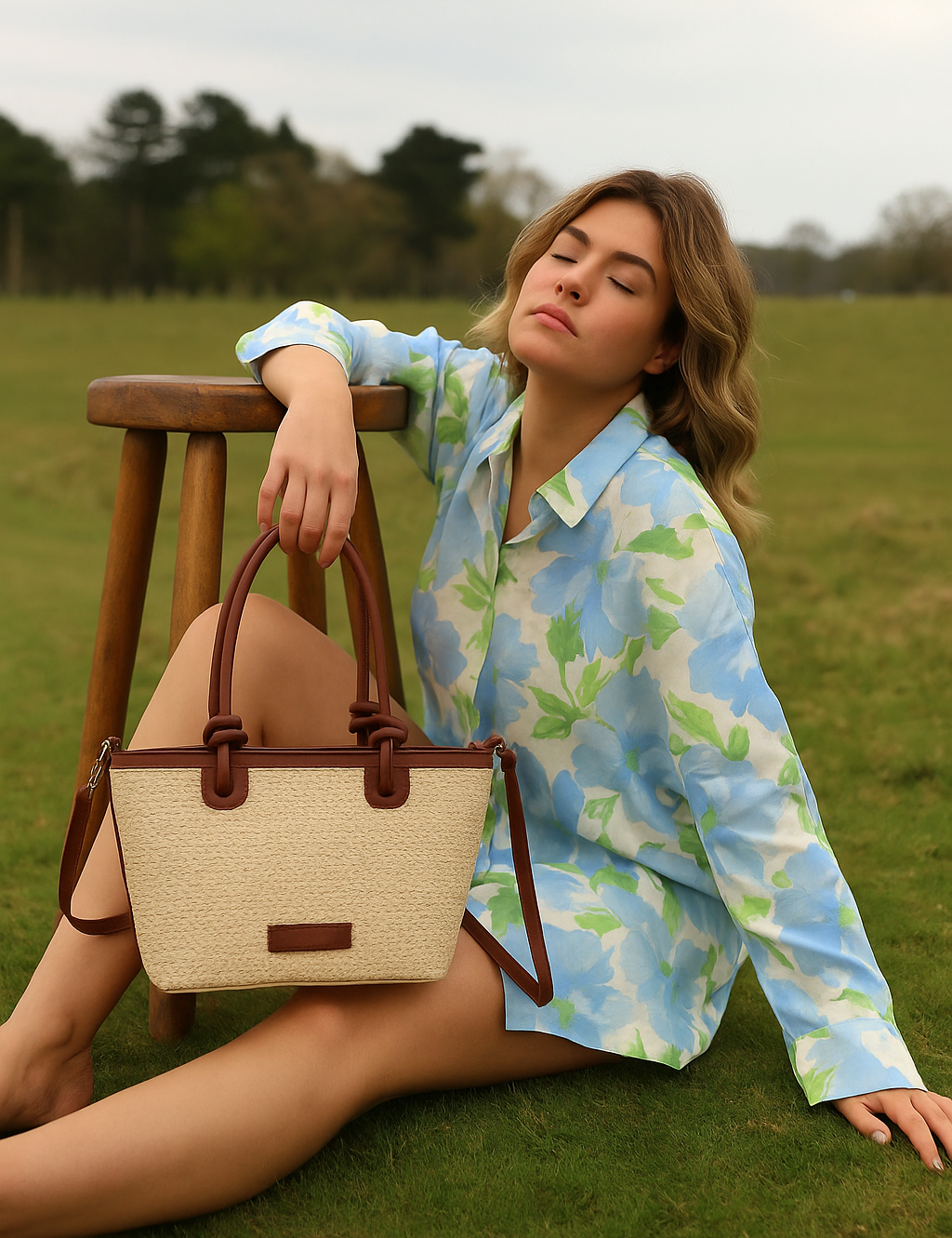 Bolsa tote feminina Carafori em palha estruturada, com alça de mão e opção crossbody.