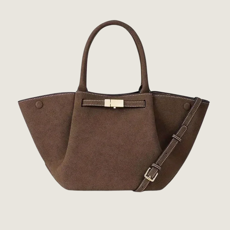 Bolsa tote Carafori Siena em camurça premium. Sofisticação atemporal e design único para quem busca luxo acessível e estilo refinado.