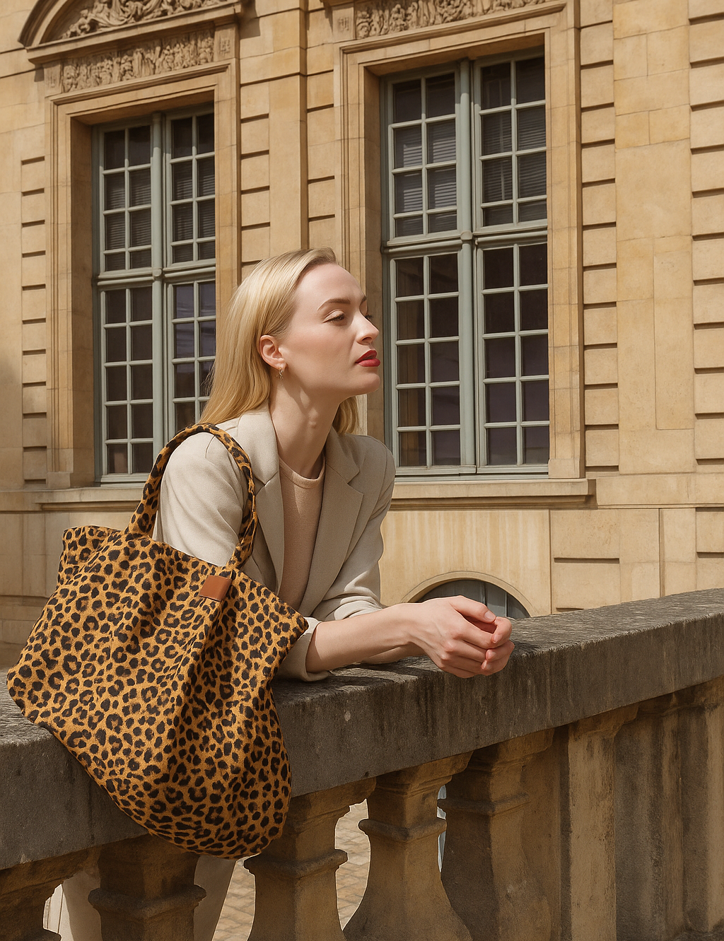 Bolsa de ombro Carafori estilo tote, estampa leopard atemporal e acabamento refinado. Perfeita para trabalho, viagens e compras.