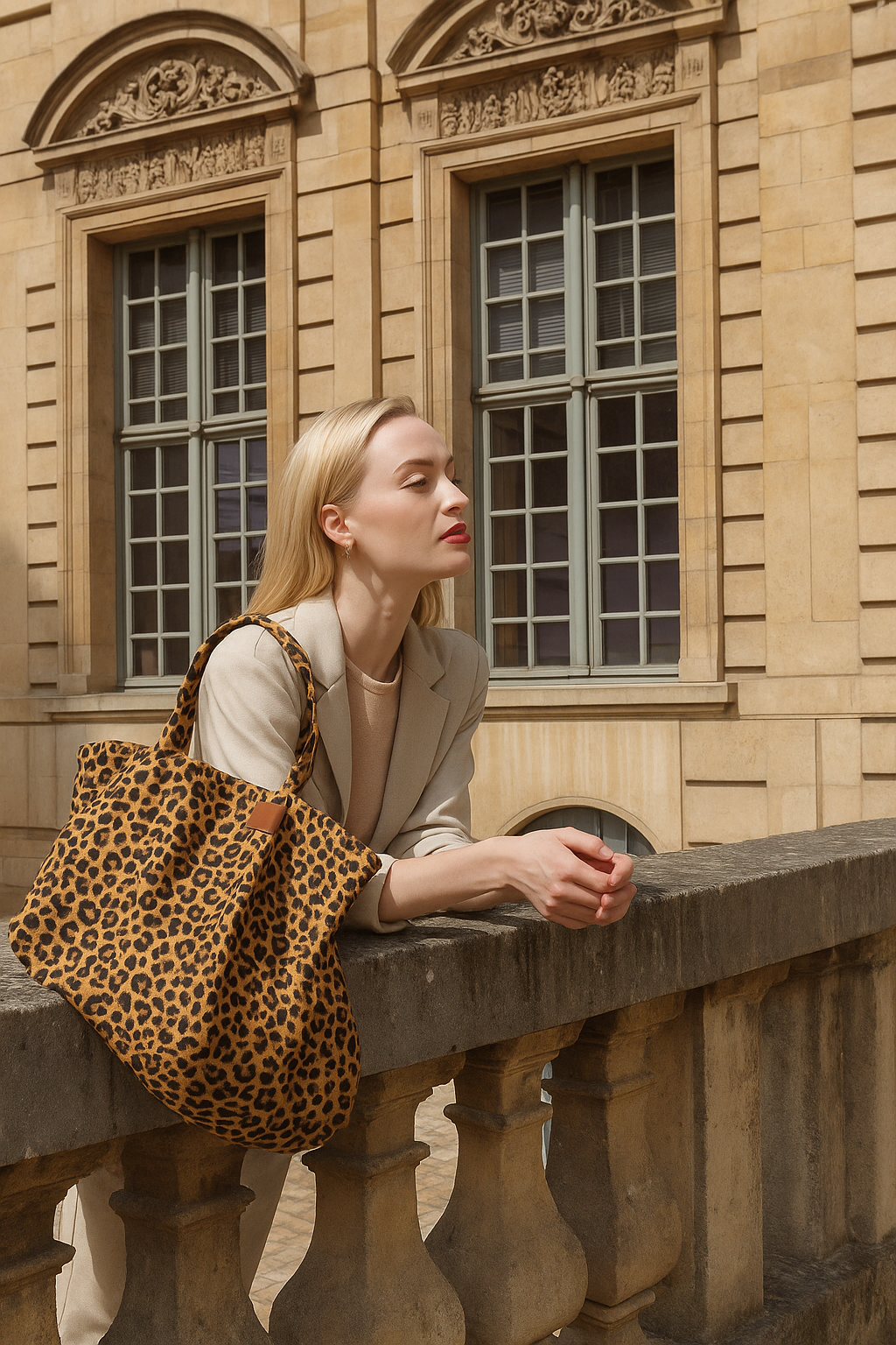 Bolsa de ombro Carafori estilo tote, estampa leopard atemporal e acabamento refinado. Perfeita para trabalho, viagens e compras.